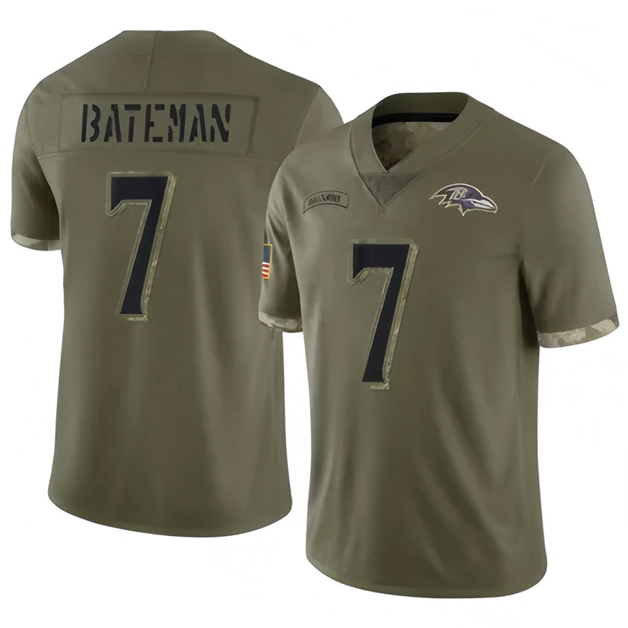B.Ravens #7 Rashod Bateman Player Salute To Service Olive Football Jerseys