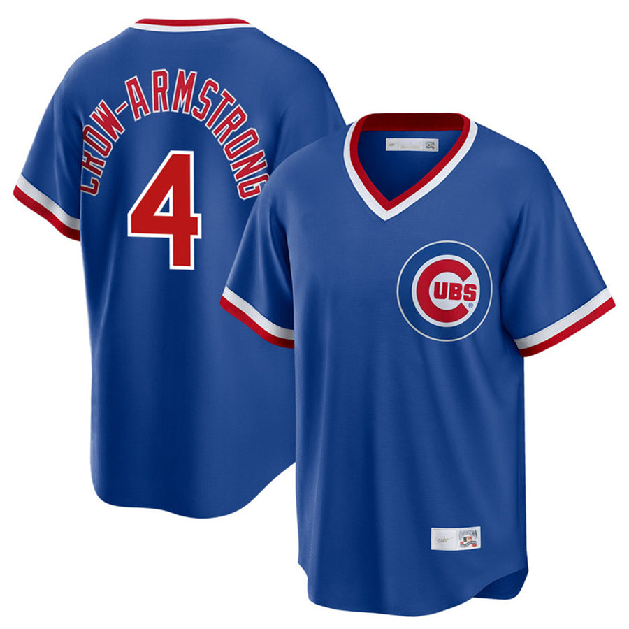C.Cubs #4 Pete Crow-Armstrong Player Navy Cooperstown Baseball Jerseys