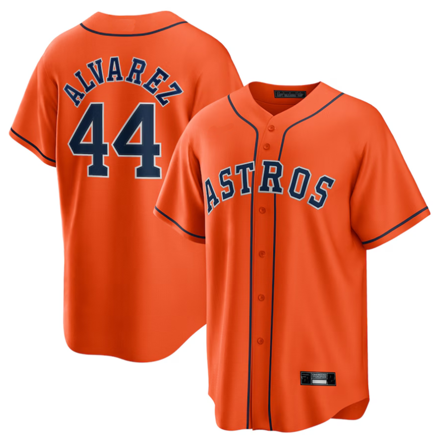 H.Astros #44 Yordan 隆搂隆茅lvarez Player Orange Alternate Replica Baseball Jerseys