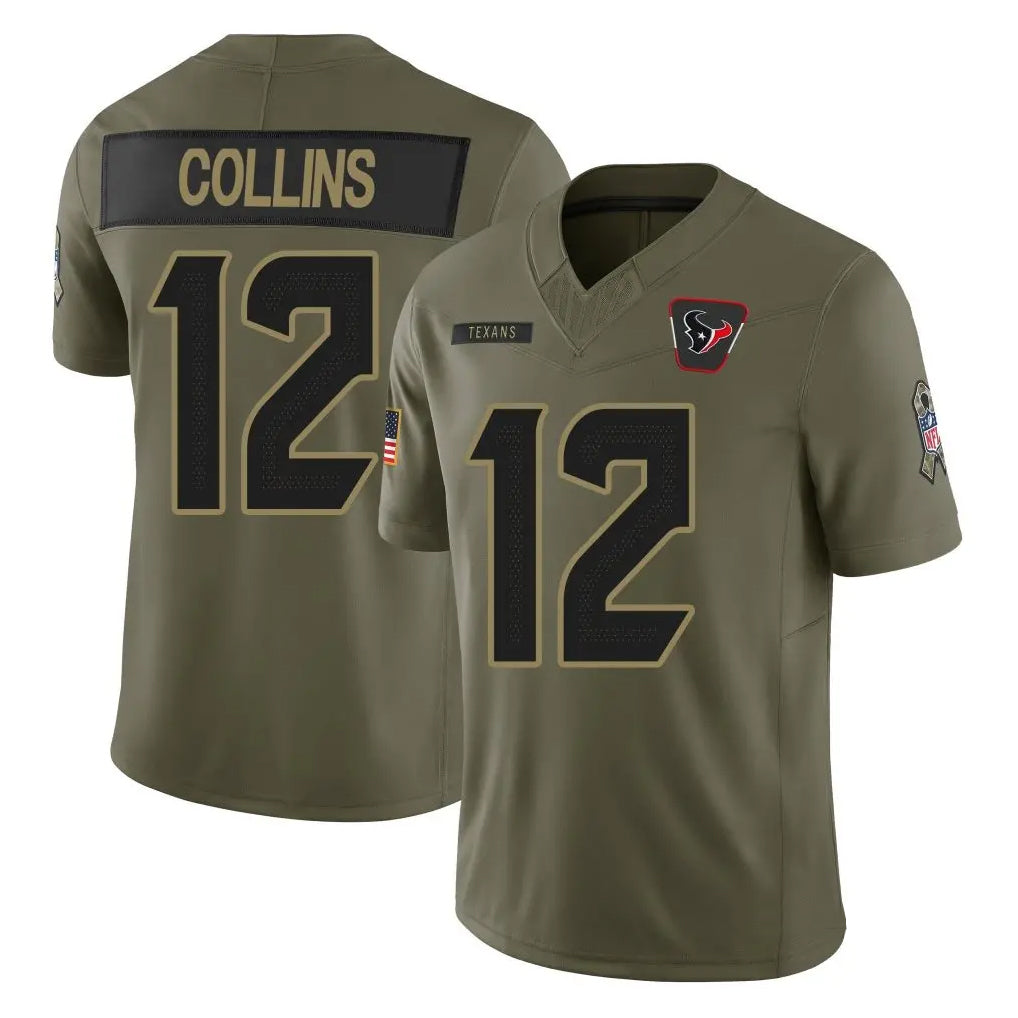 H.Texans #12 Nico Collins Player Salute To Service Olive Football Jerseys